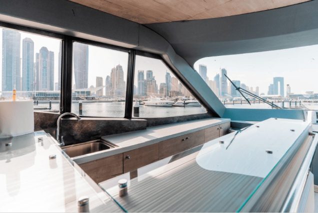 ARABELLA 88ft Yacht Dubai fully equipped galley with premium appliances and modern finishes