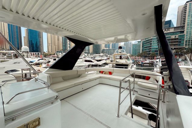 Princess 65ft Dubai upper deck suitable for leisure cruising and outdoor enjoyment