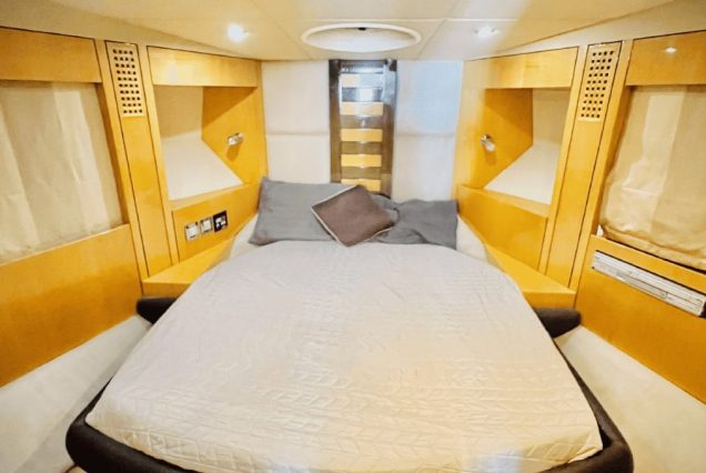 Majesty 48ft Yacht Dubai guest cabin with comfortable sleeping space for relaxing cruises