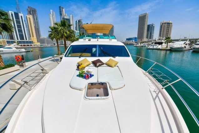 56ft Royal Deluxe Dubai spacious sunbed area perfect for relaxing and enjoying the Dubai sunshine