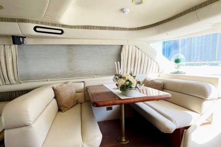 Luxury 63ft SEA RAY yacht interior dining area Dubai private cruise