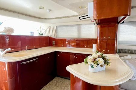 Luxury 63ft SEA RAY yacht salon and kitchen interior Dubai charter