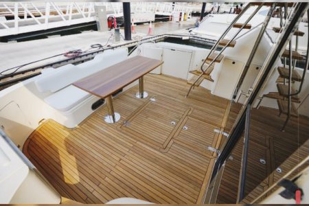 60ft Princess Yacht entrance gate with stairs to upper deck Dubai Marina rental