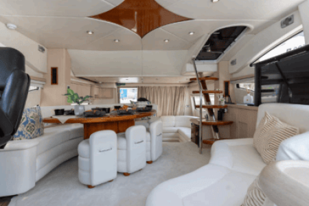 64ft Luxurious Sunseeker internal stairs to upper deck Dubai Marina rental