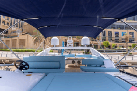 64ft Luxurious Sunseeker flybridge lounge Dubai Marina sunset cruise