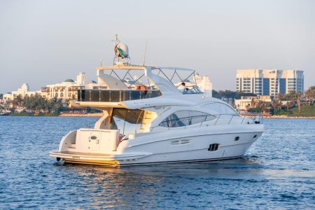56ft Majesty A Class Yacht entrance gate with stairs to upper deck Dubai Marina rental