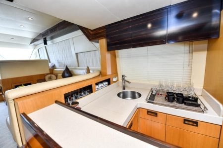 56ft Majesty A Class Yacht salon and kitchen interior Dubai charter